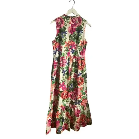 London Times Floral Maxi Dress Tropical Beach Pool Vacation Resort Sleeveless L - Picture 3 of 6